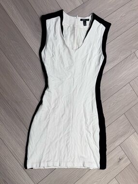 Mango White & Black Sleeveless Sheath Dress